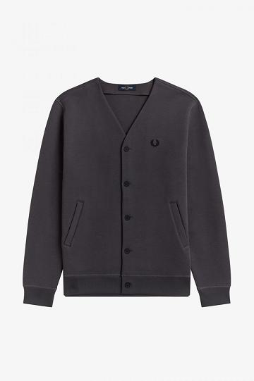 Black Fred Perry Button Through Men's Sweatshirts | PH 1562FDNM